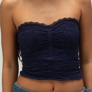 FULL TILT Seamless Lace Trim Textured Women’s Tube Top in Navy S/M